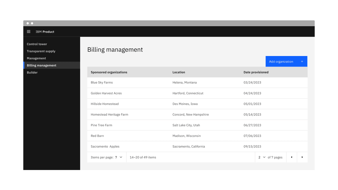 Example of the pagination component in a UI